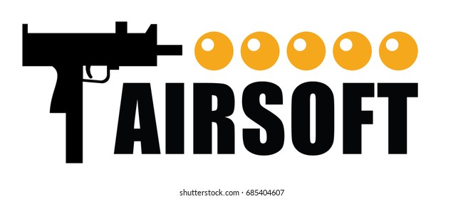 Airsoft Logo With Sub-machine Gun And Pellets