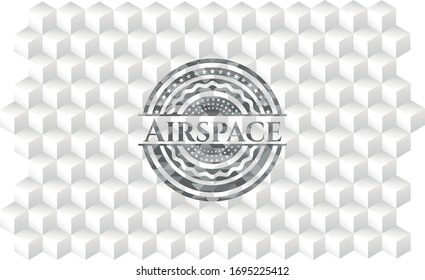 Airspace grey emblem. Retro with geometric cube white background