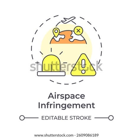 Airspace infringement multi color concept icon. Air traffic control, regulation. Alert, restriction. Round shape line illustration. Abstract idea. Graphic design. Easy to use in article, blog post