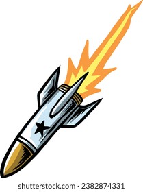 Ataque aéreo con misiles aislados. Armas de misiles o armas de cohetes balísticos con ilustración vectorial de refuerzo.