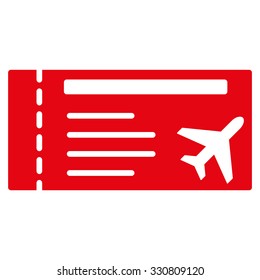 Airticket vector icon. Style is flat red symbol, rounded angles, white background.