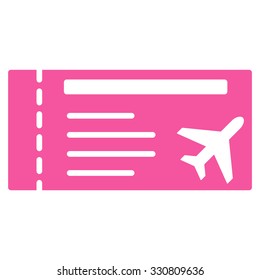 Airticket vector icon. Style is flat pink symbol, rounded angles, white background.