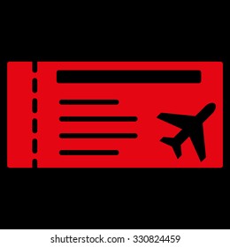 Airticket vector icon. Style is flat red symbol, rounded angles, black background.