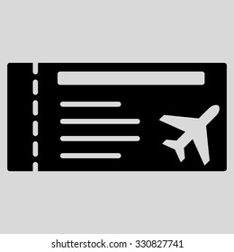 Airticket vector icon. Style is flat black symbol, rounded angles, light gray background.