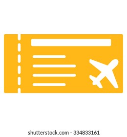 Airticket vector icon. Style is flat yellow symbol, rounded angles, white background.