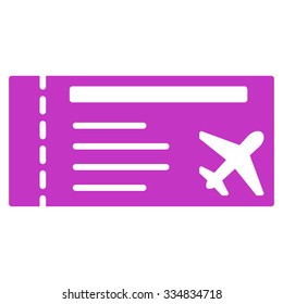 Airticket vector icon. Style is flat violet symbol, rounded angles, white background.