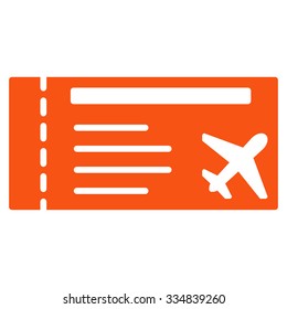 Airticket vector icon. Style is flat orange symbol, rounded angles, white background.