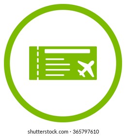 Airticket vector icon. Style is flat circled symbol, eco green color, rounded angles, white background.