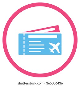 Airtickets vector icon. Style is bicolor flat circled symbol, pink and blue colors, rounded angles, white background.