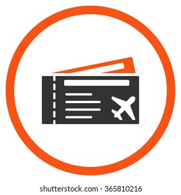 Airtickets vector icon. Style is bicolor flat circled symbol, orange and gray colors, rounded angles, white background.