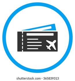 Airtickets vector icon. Style is bicolor flat circled symbol, blue and gray colors, rounded angles, white background.