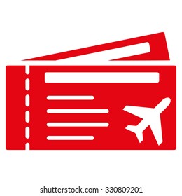 Airtickets vector icon. Style is flat red symbol, rounded angles, white background.