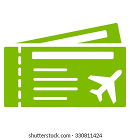 Airtickets vector icon. Style is flat eco green symbol, rounded angles, white background.