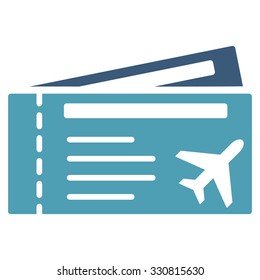 Airtickets vector icon. Style is flat bicolor cyan and blue symbol, rounded angles, white background.