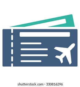 Airtickets vector icon. Style is flat bicolor cobalt and cyan symbol, rounded angles, white background.