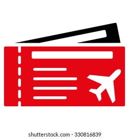 Airtickets vector icon. Style is flat bicolor intensive red and black symbol, rounded angles, white background.