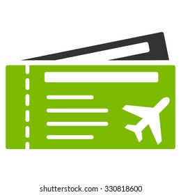 Airtickets vector icon. Style is flat bicolor eco green and gray symbol, rounded angles, white background.