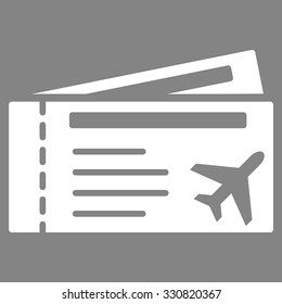 Airtickets vector icon. Style is flat white symbol, rounded angles, gray background.
