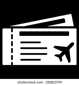 Airtickets vector icon. Style is flat white symbol, rounded angles, black background.