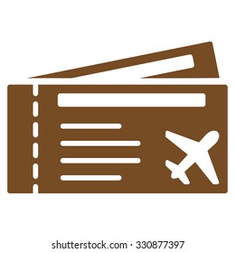 Airtickets vector icon. Style is flat brown symbol, rounded angles, white background.