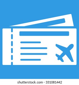 Airtickets vector icon. Style is flat white symbol, rounded angles, blue background.