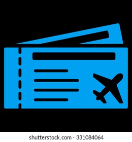 Airtickets vector icon. Style is flat blue symbol, rounded angles, black background.