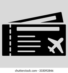 Airtickets vector icon. Style is flat black symbol, rounded angles, light gray background.