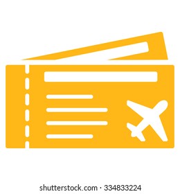 Airtickets vector icon. Style is flat yellow symbol, rounded angles, white background.