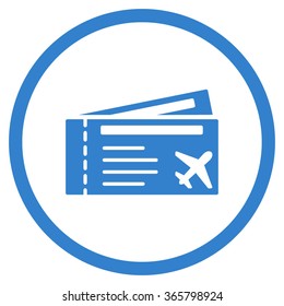 Airtickets vector icon. Style is flat circled symbol, cobalt color, rounded angles, white background.