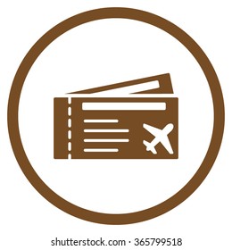 Airtickets vector icon. Style is flat circled symbol, brown color, rounded angles, white background.
