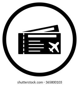 Airtickets vector icon. Style is flat circled symbol, black color, rounded angles, white background.