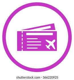 Airtickets vector icon. Style is flat circled symbol, violet color, rounded angles, white background.