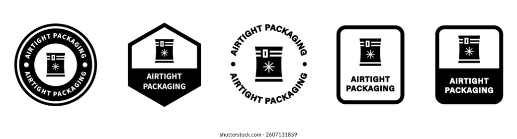 Airtight Packaging - vector stamps for container labeling isolated on white.