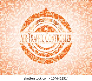 Air-Traffic Controller abstract emblem, orange mosaic background