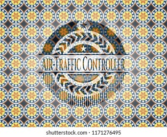 Air-Traffic Controller arabic badge. Arabesque decoration.