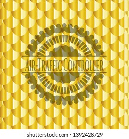 Air-Traffic Controller gold badge. Scales pattern. Vector Illustration. Detailed.