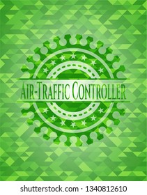 Air-Traffic Controller green emblem. Mosaic background
