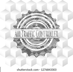 Air-Traffic Controller grey emblem. Retro with geometric cube white background
