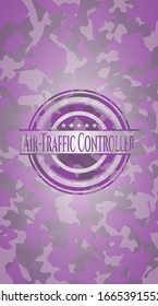 Air-Traffic Controller pink and purple on camo texture. Vector Illustration. Detailed.