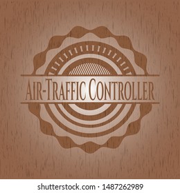 Air-Traffic Controller retro wooden emblem. Vector Illustration.
