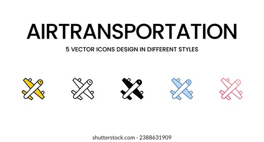 Airtransportation Icon Design in Five style with Editable Stroke. Line, Solid, Flat Line, Duo Tone Color, and Color Gradient Line. Suitable for Web Page, Mobile App, UI, UX and GUI design.