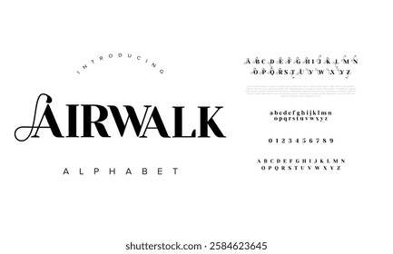 Airwalk typography beauty fashion elegant minimalist serif italic fonts decorative wedding vintage retro logos. Minimal luxury font alphabet logo. Vector illustration