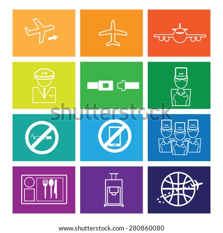 Airways service icons set flat line