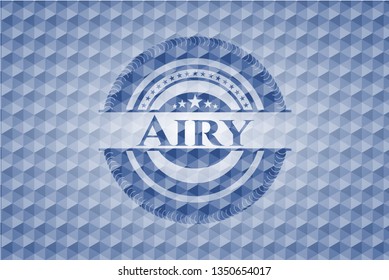 Airy blue emblem with geometric pattern.