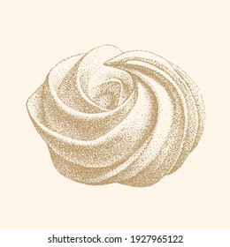 ramitas de merengue, malvavisco, zefír. Vector dibujado a mano Ilustración en estilo retro vintage gráfico. dulzura, tarta dulce, postre. Diseño para café, tienda de dulces, pastelería, confitería