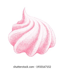 el merengue francés aireado gira rosa, malvavisco, zefír. Vector dibujado a mano Ilustración en estilo retro vintage gráfico. dulzura, tarta dulce, postre.