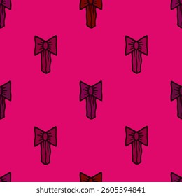 Airy Seamless Vector Design with Scattered Elegant Bows on Vibrant Neon Pink Background