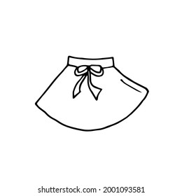 Airy short skirt with a bow. Summer clothes. Fashion. Vector. Doodle. Hand-drawn illustration. Silhouette. Black and white outline. Coloring.