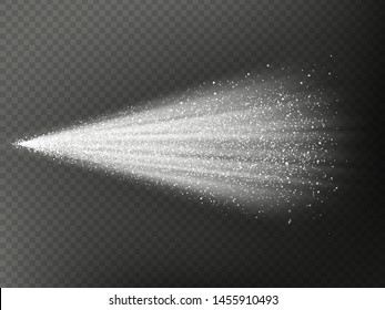 Airy water hazy mist of atomizer. Fog sprayer cosmetic effect isolated on dark transparent background. EPS 10