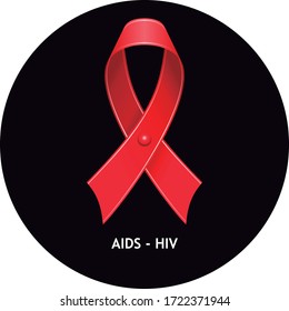 AIS HIV Red Ribbon on Black Circle, Vector